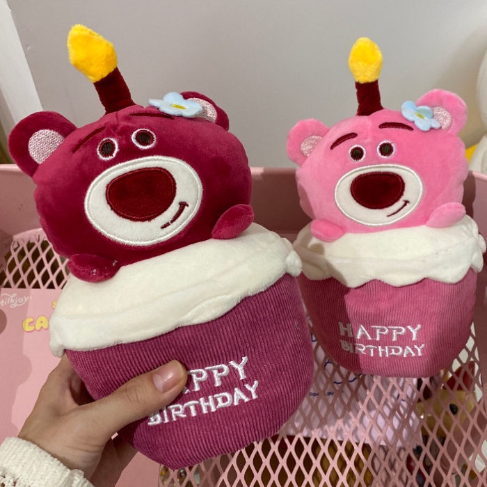 Nến Hình Chú Gấu Quả Dâu Hoạt Hình Dễ Thương Phát Sáng Có Nhạc