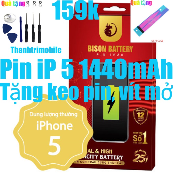 Pin iP 5 Bison dung lượng 1440mAh