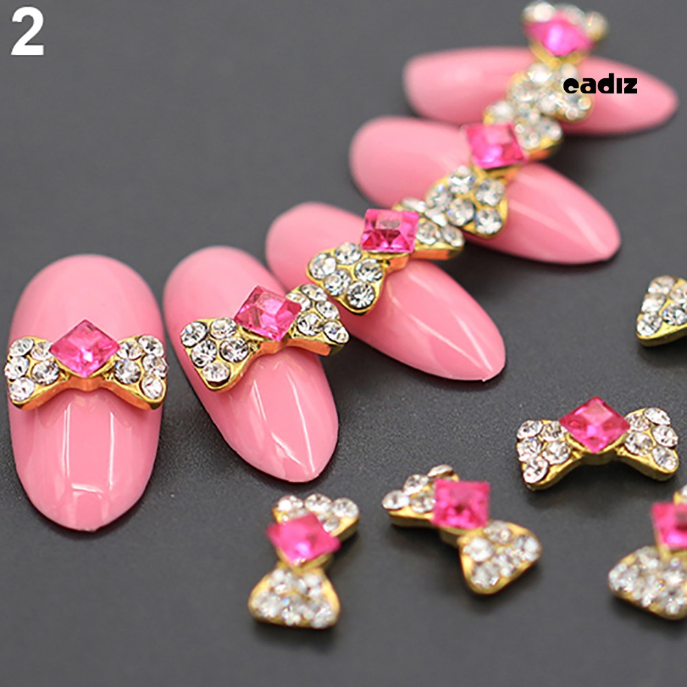 [Hàng mới về] Bộ 10 Hạt Đính Trang Trí Móng Hình Nơ 3d Xinh Xắn Cho Nữ