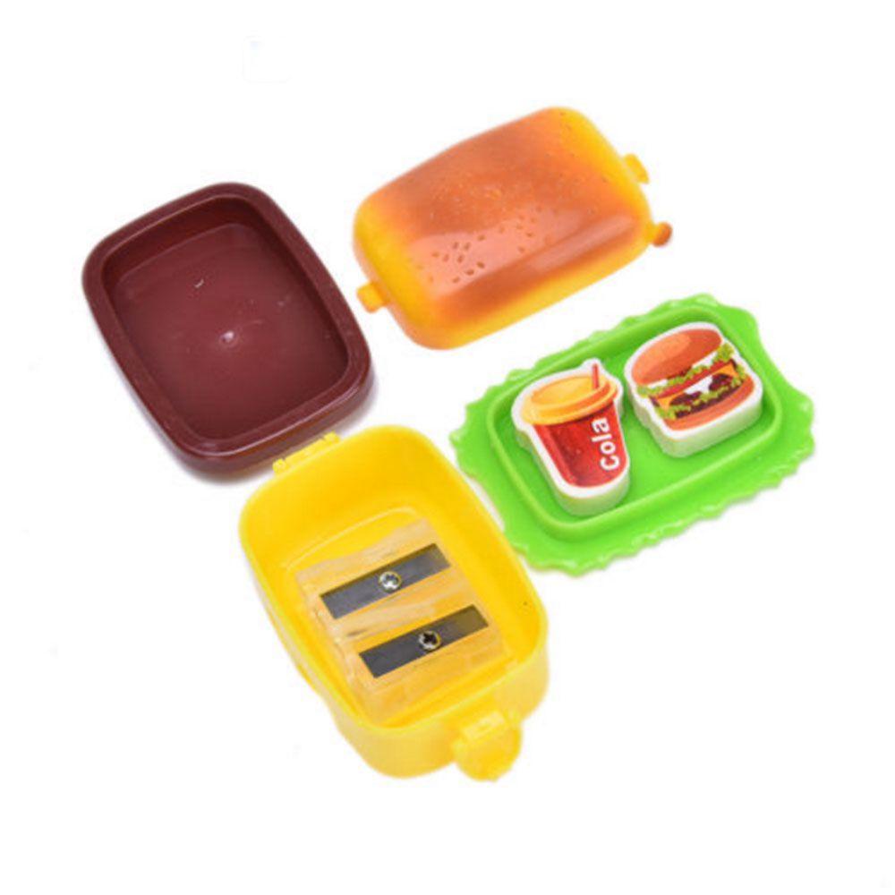 Bút Chì 2 Lỗ Kèm Gôm Tẩy Hình Hamburger Dễ Thương Chất Lượng Cao