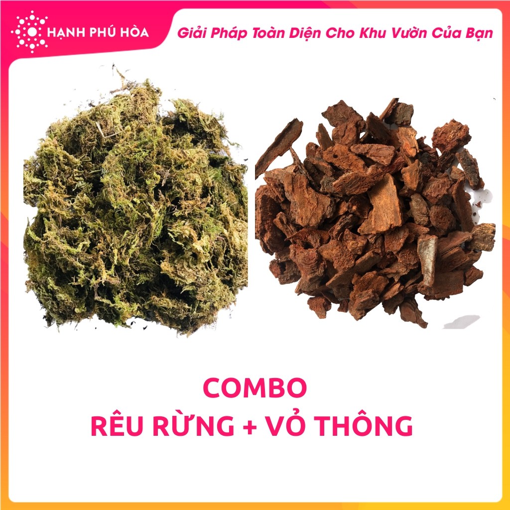 COMBO Vỏ Thông(500g) Và Rêu Rừng (150g) PHS- Giá Thể Tuyệt Vời Cho Hoa Lan, Giúp Giữ Ẩm, Cung Cấp Dinh Dưỡng