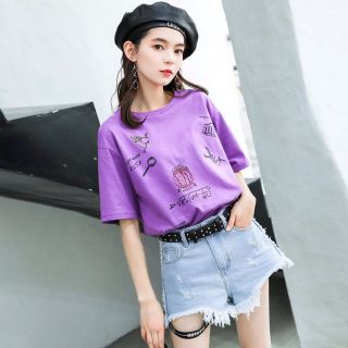 Áo phông nữ in hình màu tím siêu đẹp