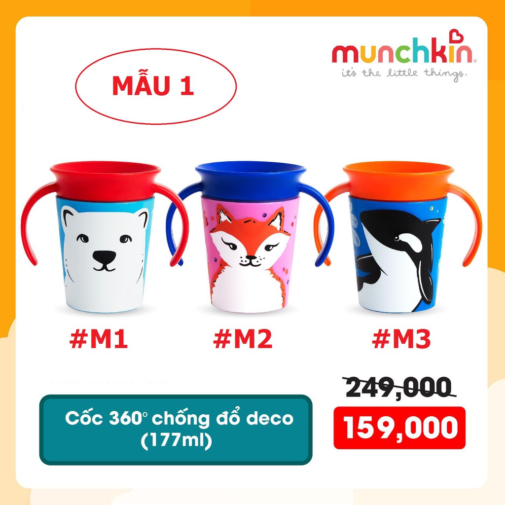 Bình Nước Bình Tập Uống Nước Cho Bé Có Tay Cầm Chống Đổ 360 Độ Deco Munchkin Mỹ / Bình Nước Giữ Nhiệt Cho Bé