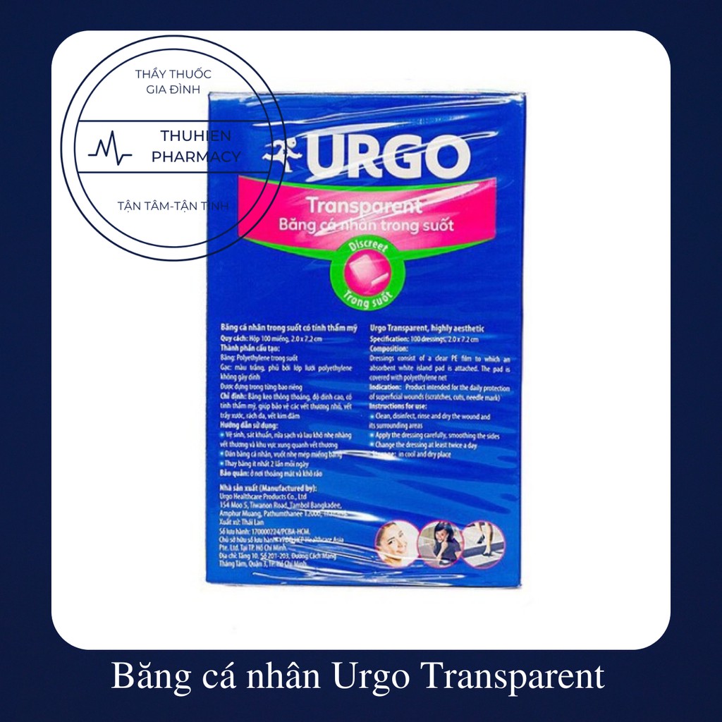 Urgo Transparent Thái Lan - Băng cá nhân trong suốt, chống nước cao (Hộp 20 cái và 100 cái)