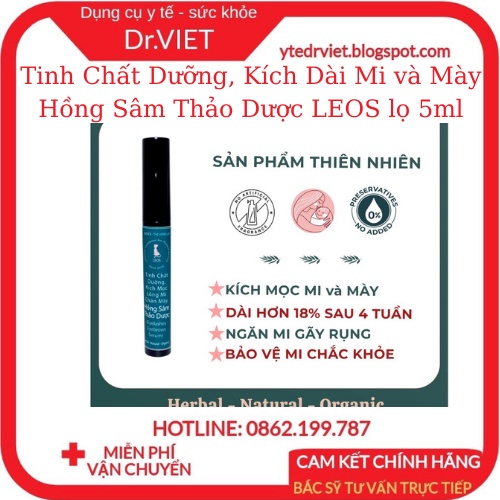 Tinh Chất Dưỡng, Kích Dài Mi và Mày Hồng Sâm Thảo Dược LEOS -Kích mi dày và dài đẹp tự nhiên- Lọ 5ml - Drviet