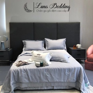 Bộ chăn ga gối 4 món tencel 100s in vân chìm chữ h 5 màu luna bedding