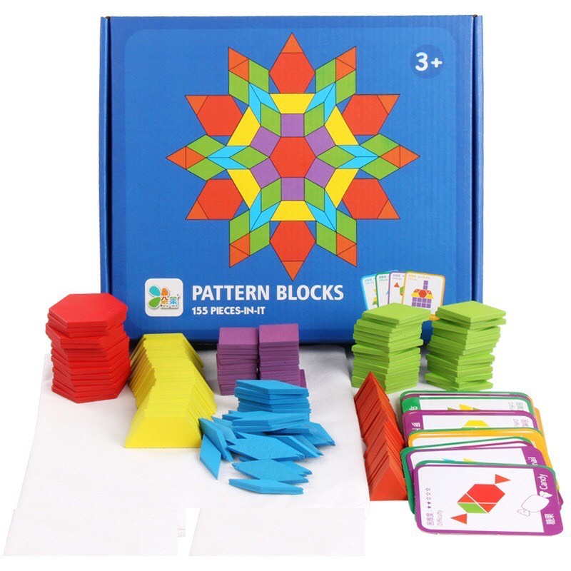 Đồ chơi ghép hình khối Pattern Blocks 155 chi tiết Montessori phát triển tư duy cho bé