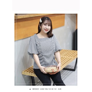 áo kiểu caro big size đen trắng cổ vuông tay phồng size 65-90kg