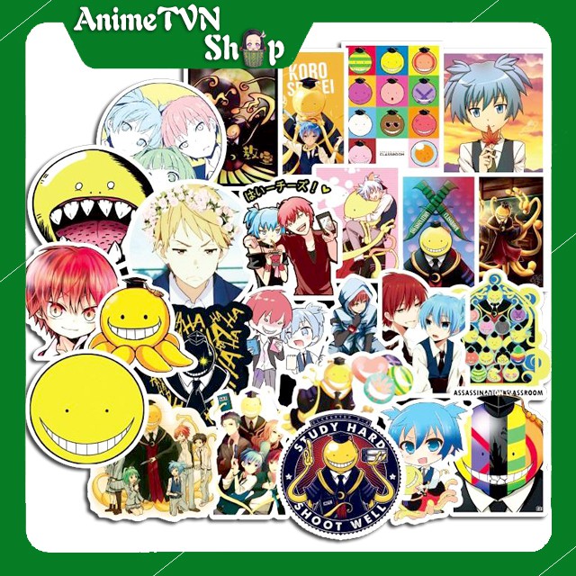 Miếng dán Sticker anime Ansatsu Kyoushitsu (Lớp học ám sát) trọn bộ 50 hình - In rõ ràng sắc nét khó tróc