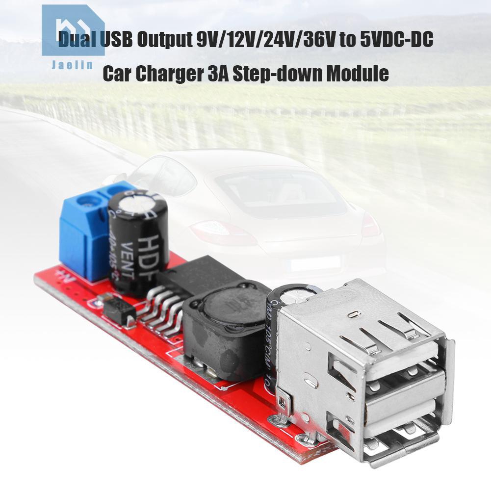 Jae*☀Dual USB Output 9V/12V/24V/36V to 5VDC-DC Car Charger 3A Step-down Module✠