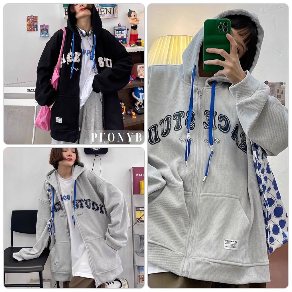 Áo Khoác Nỉ Ngoại Peace PEONYB Unisex [FREESHIP]  Jacket form rộng tay bồng kiểu dáng đường phố 3158 hàn quốc