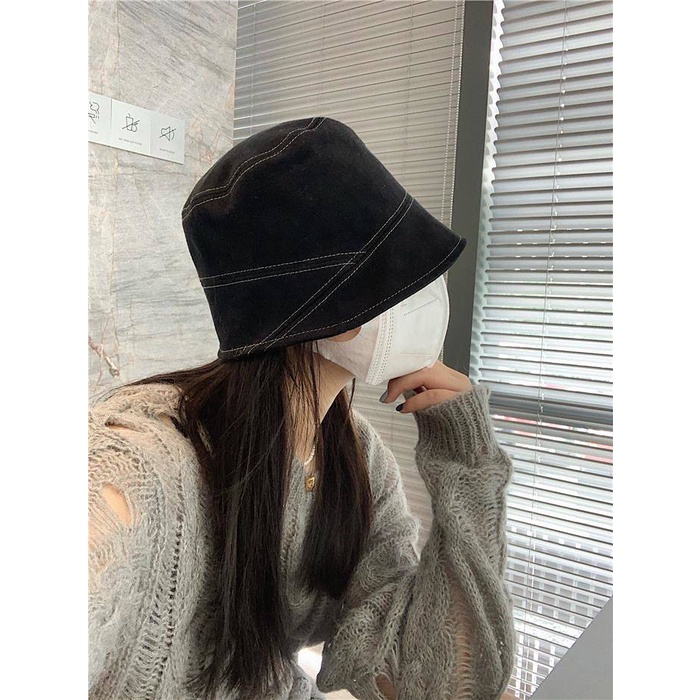 Bucket Hat for Women Spring and Summer Face-Looking Small Japanese Style Bright Line Small Brim Self-Closing Bucket Hat Niche Face Cover Sun-Proof Hat rxRx