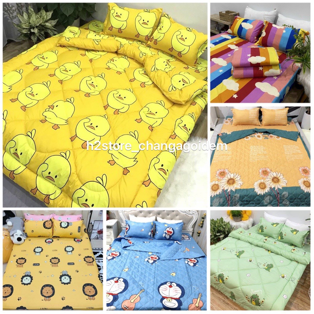 Ga gối poly bộ ga gối Cotton Hàn Quốc đáng yêu Gosan Bedding miễn phí bo chun drap ga giường