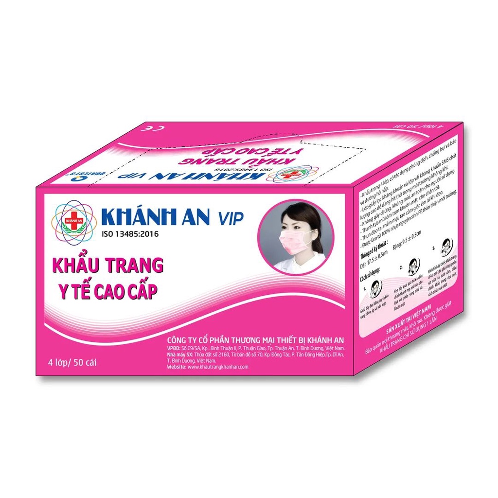 Hộp 50 cái khẩu trang y tế Khánh An 4 lớp kháng khuẩn VIP loại 1