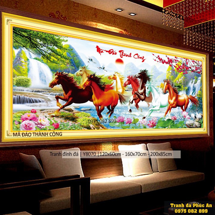 Tranh MÃ ĐÁO THÀNH CÔNG 120x60cm - 160x70cm - 200x85cm Tranh đính đá giá rẻ nhất - Y8070 - Y8071- Y8072