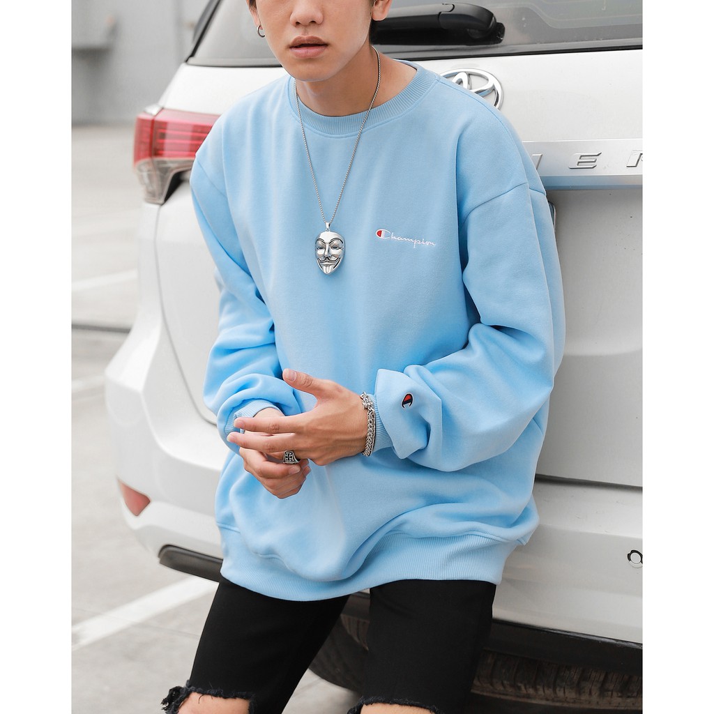 Áo Tay Dài Sweater Champion Chữ Thêu Màu Xanh Dương | BigBuy360 - bigbuy360.vn