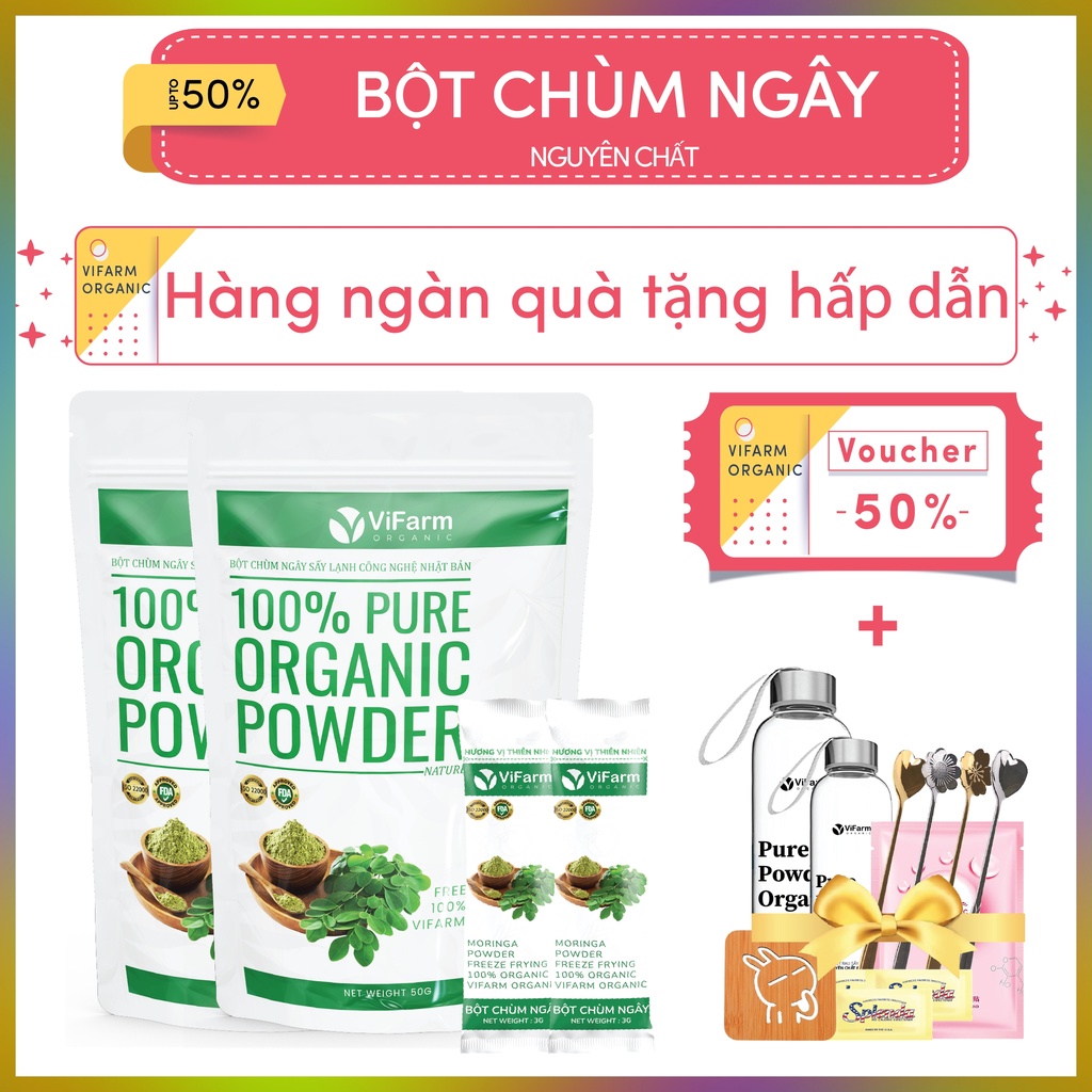 Bột Chùm Ngây Sấy Lạnh ViFarm 50Gram Nguyên Chất 100%, Bột Chùm Ngây Đắp Mặt, Dưỡng Da, Thải Độc Cơ Thể