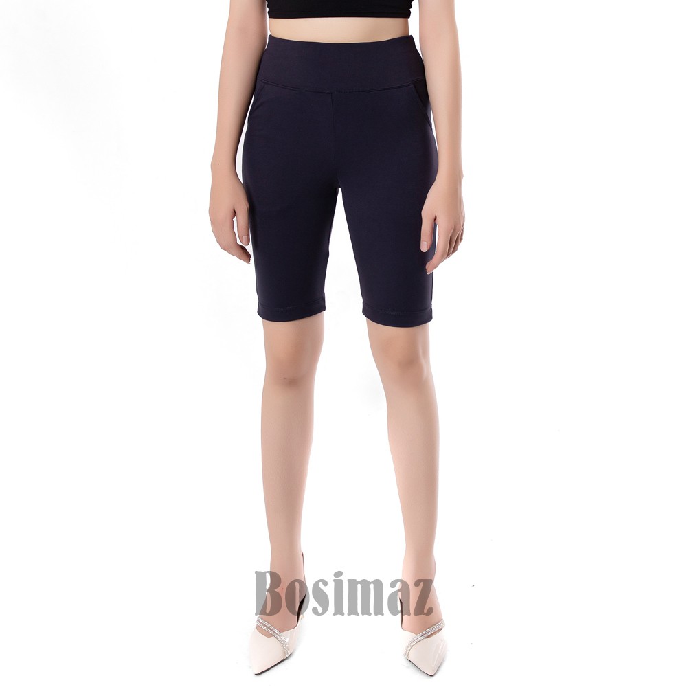 Quần Legging Nữ Bosimaz MS323 ngắn túi trước màu xanh navy cao cấp, thun co giãn 4 chiều, vải đẹp dày, thoáng mát.