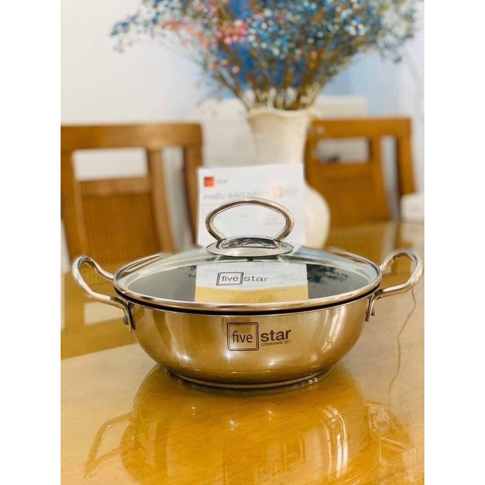 Nồi kho thịt cá chống dính cao cấp Fivestar 18cm/20cm/22cm - Inox 3 đáy - Nắp kính - Sử dụng bếp từ