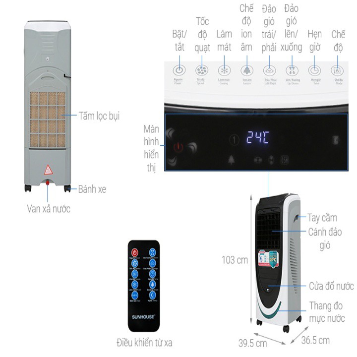 Máy làm mát không khí Sunhouse SHD7724 - Làm mát trên diện rộng, tiết kiệm điện năng