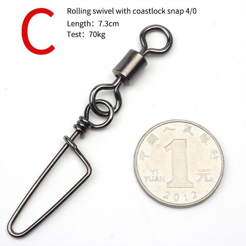 Bộ 10 Cái size Lớn 4 / 0 Chất Lượng Cao# Thùng Cuộn Câu Cá Biển Với Móc Khóa Xoay Đẹp Mắt An Toàn