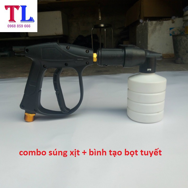 Súng Xịt Rửa Xe Áp Lực Cao Và Bình Tạo Bọt Tuyết (súng đen ren 22mm + bình bọt tuyết 0,5 lít)