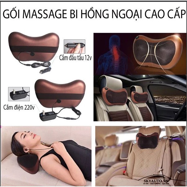 Gối massage, máy massage vai gáy 8 bi hồng ngoại cao cấp thế hệ mới, dùng được cho cả trên xe ô tô. Bảo hành 2 năm