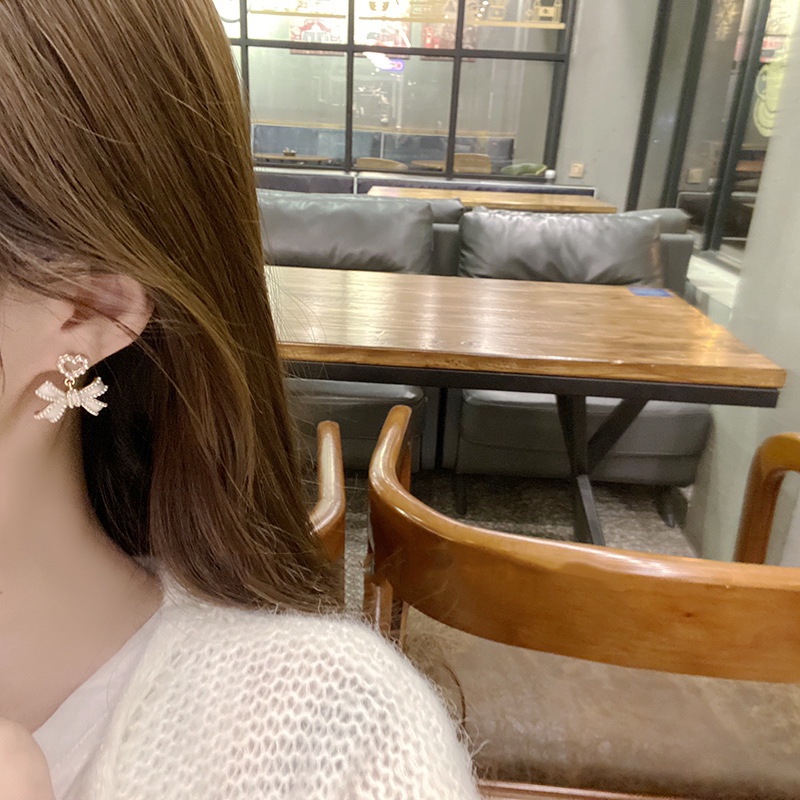 Khuyên tai hình trái tim thắt nơ ngọt ngào phong cách Hàn Quốc thanh lịch cho nữ