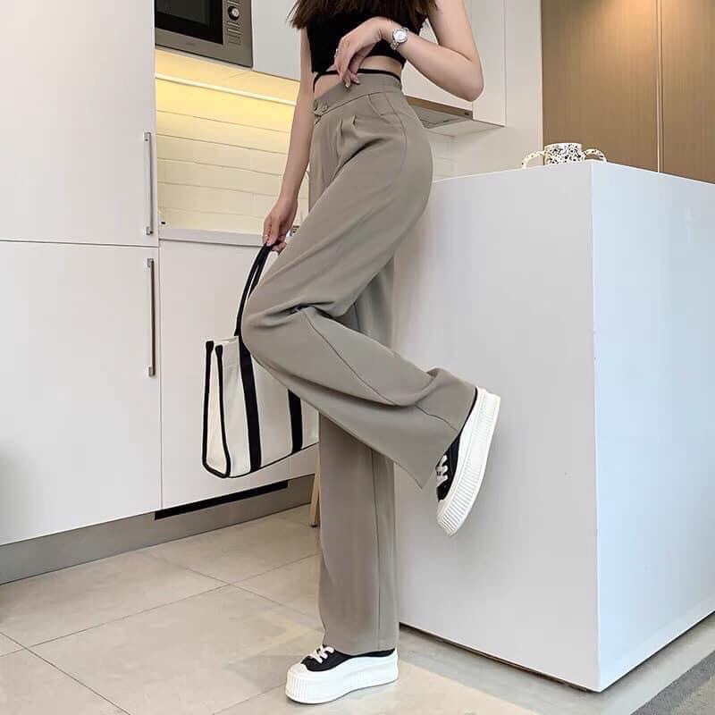 Quần ống Rộng Nữ Thiết Kế Cạp Cao Lưng Chun Chất Liệu Lụa Cát Hàn Cực Mềm Mịn