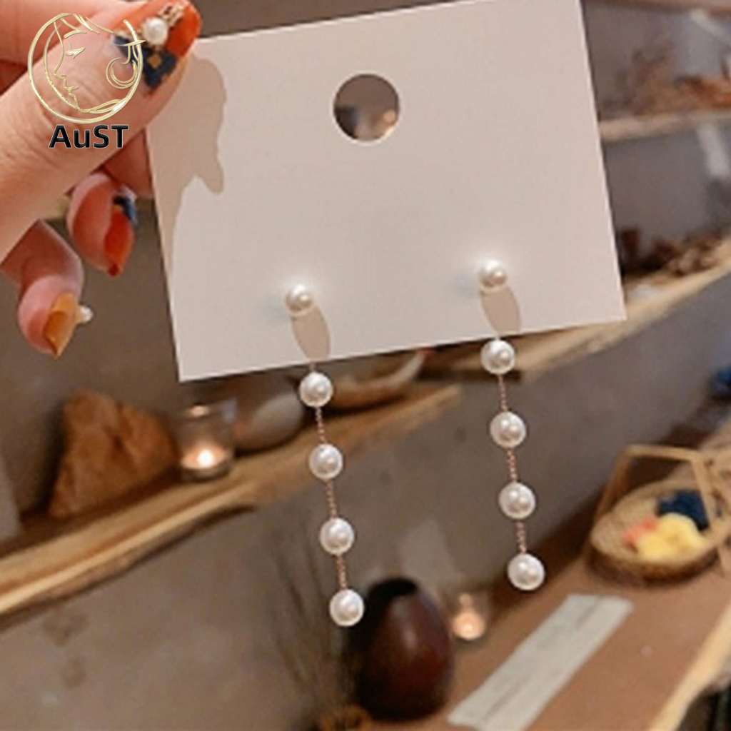 Bông Tai Đính Ngọc Trai Giả Phối Tua Rua Thời Trang Phong Cách Hàn Quốc Cho Nữ