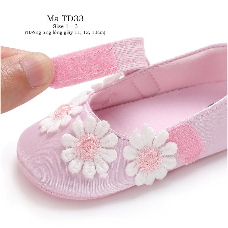 Giày vải tập đi cho bé gái 0 - 18 tháng họa tiết điểm hoa xinh xắn TD33