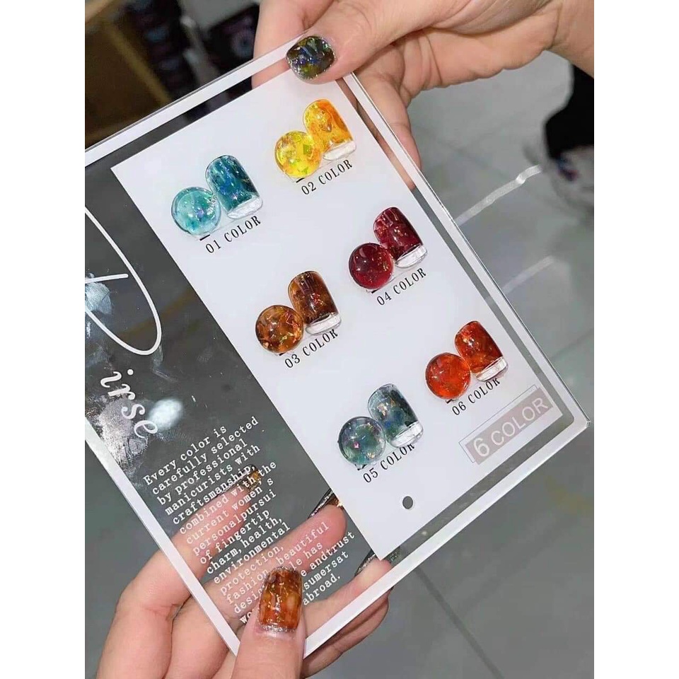 Gel nhũ hổ phách galaxy ẩn thủy tinh, nhũ khổng tước sét 6 hũ kèm bảng màu