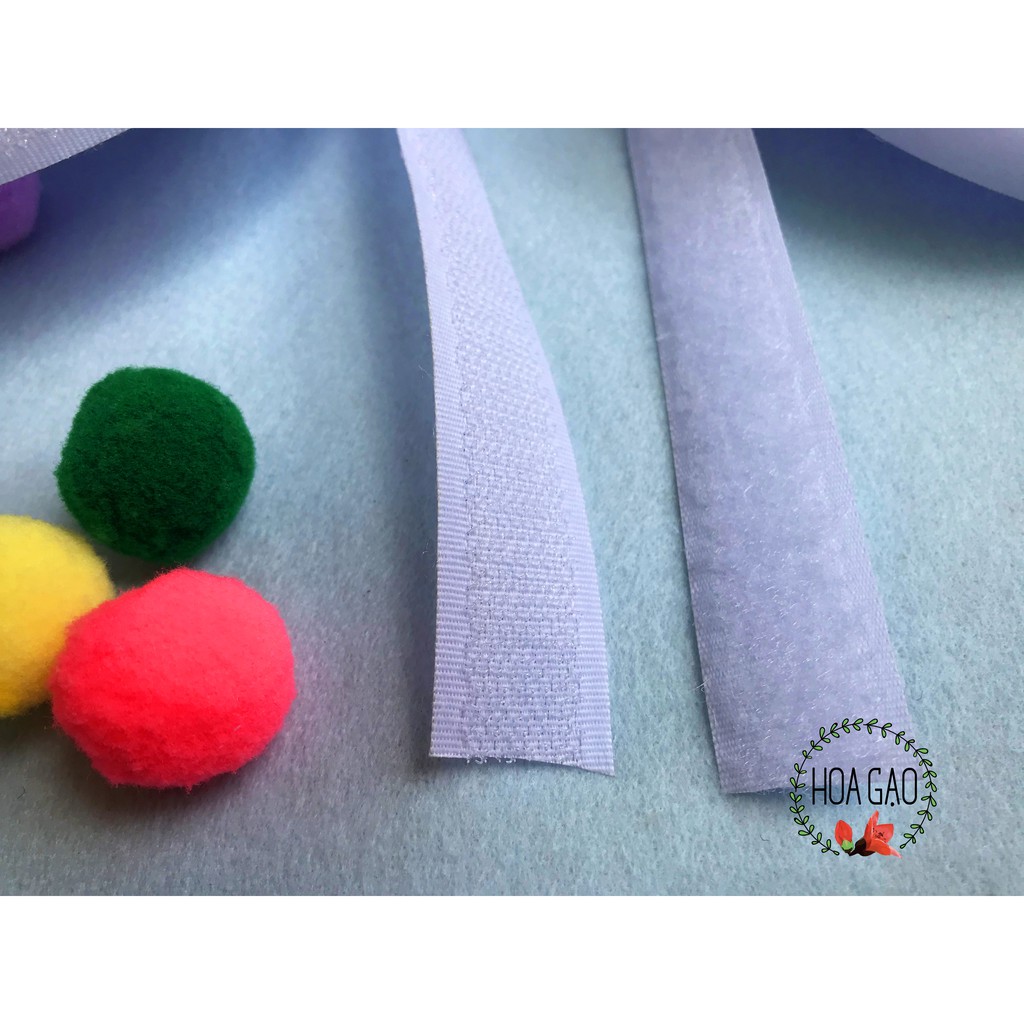 Băng dính gai velcro, gai dính dán xé HOA GẠO GXG cuộn 1m khổ 2cm 2.5cm trắng đen đồ dùng gia đình phụ liệu may