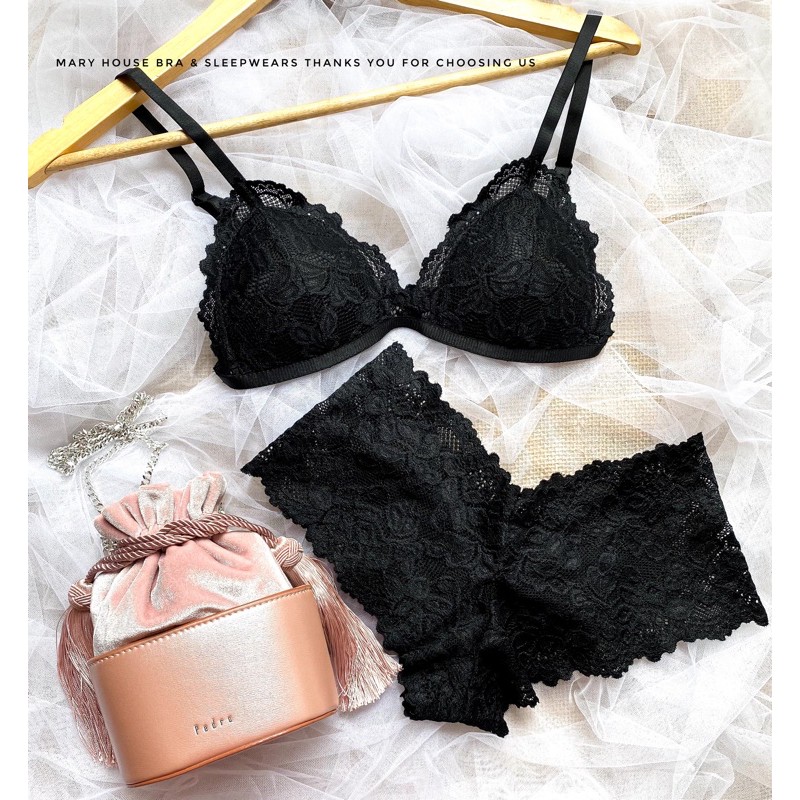 Set Bralette Ren Mút Ngực Quần Y MR005 Mary House Bra & Sleepwears