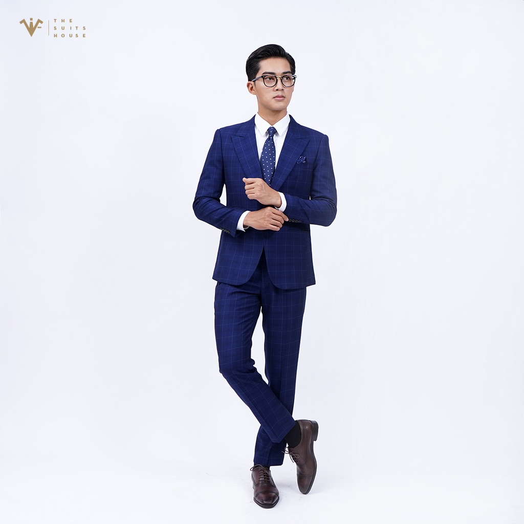 Bộ vest nam xanh đậm kẻ ô 1 khuy 2 túi, suits sartorial The Suits House