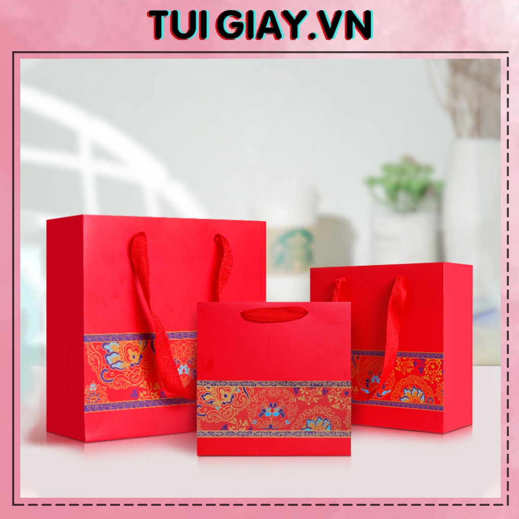 Túi đựng quà tết, đựng quà biếu tặng, sinh nhật, giấy màu đỏ sang trọng cứng cáp, nhiều kích thước