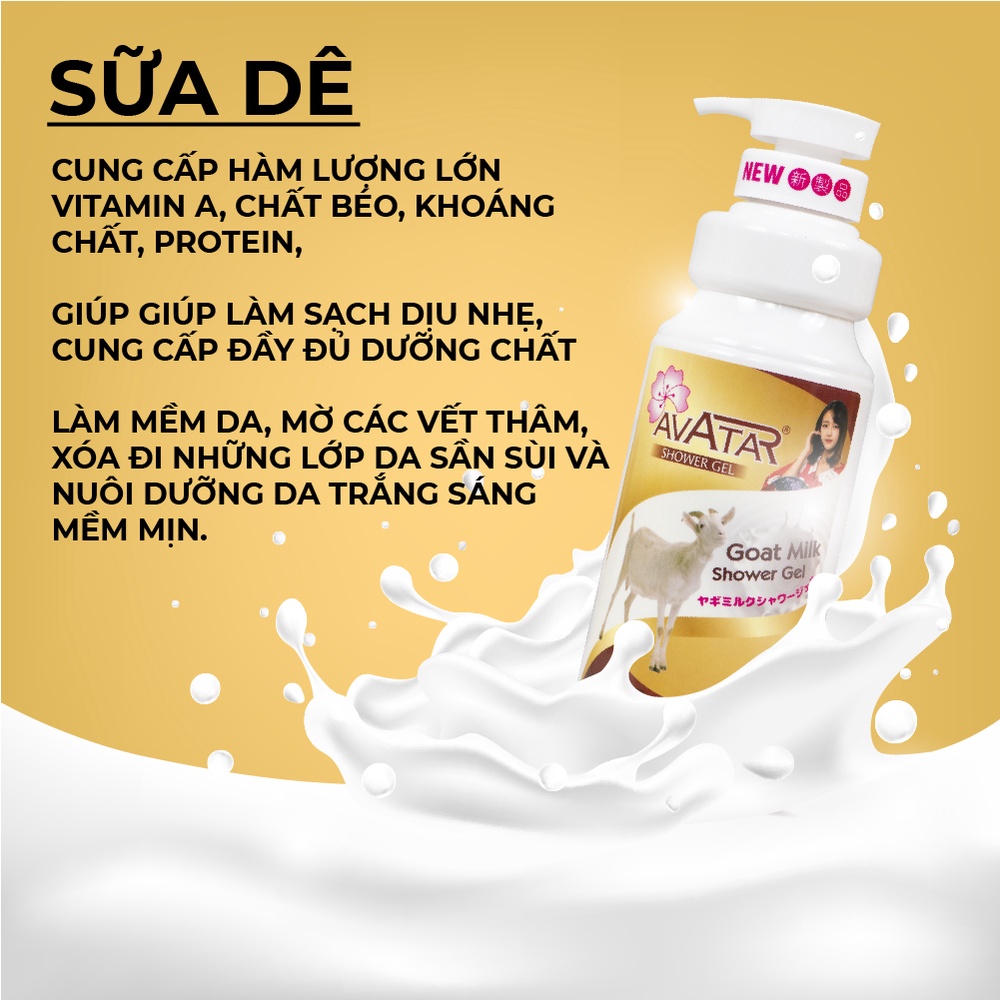 Sữa Tắm Sữa Dê Goat Milk Avatar Trắng Da Mịn Màng, Hương Nước Hoa Nhật Dây 6 Gói 6g (5ml)