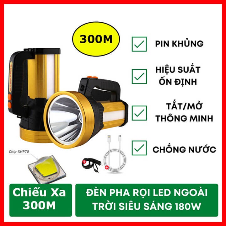 Đèn pin siêu sáng cầm tay chiếu xa 300m, pin trâu, chống nước IPX6, 6 chế độ sáng, đèn bin siêu sáng tặng kèm dây đeo