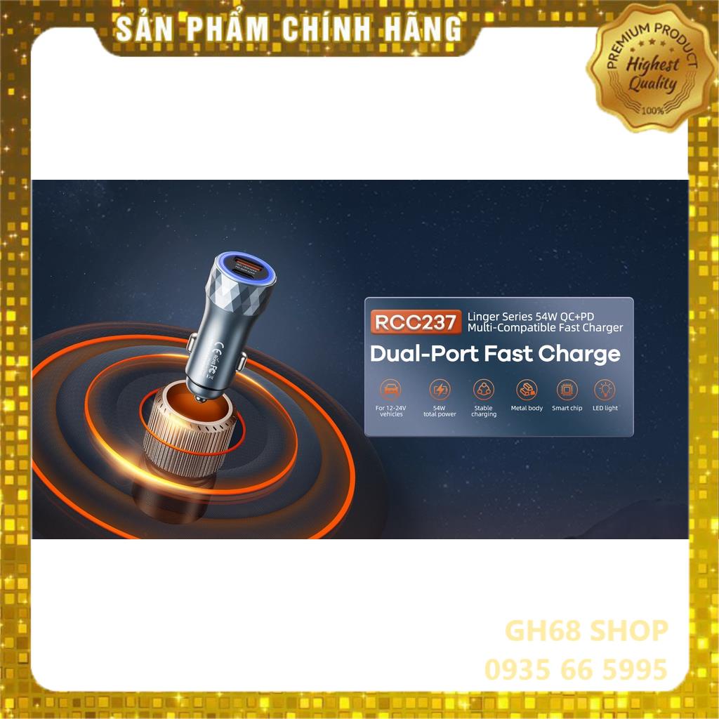 Củ sạc nhanh oto 2 cổng QC+PD 54W Remax RCC-237