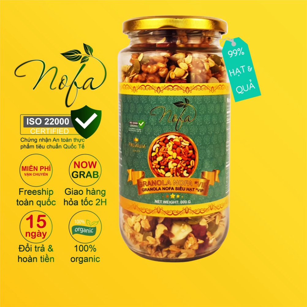 Granola 100% Hạt &amp; Quả nướng mật ong rất ngon 600g NOFA Giảm cân, Ăn kiêng