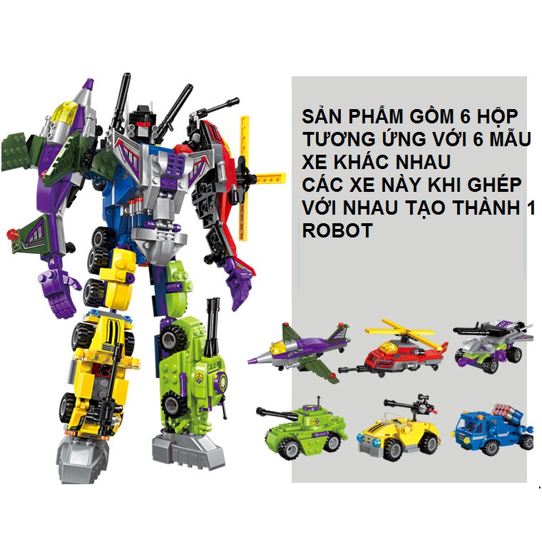 Bộ Xếp hình Lego robot biến hình từ 6 xe nhỏ đồ chơi lắp ghép trẻ em