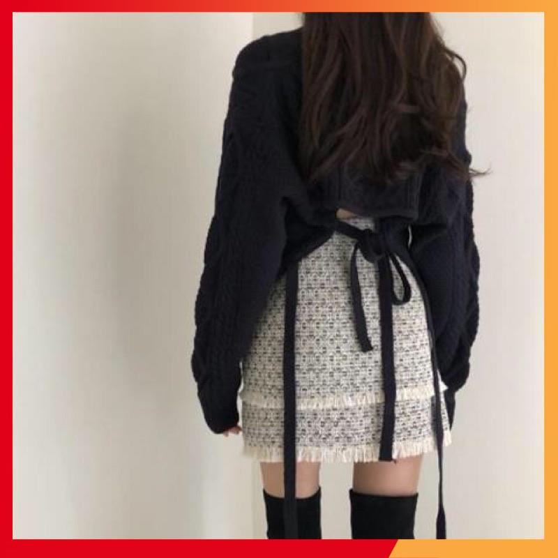 {ORDER} áo len croptop dài tay có giây buộc sau lưng phong cách hàn quốc | BigBuy360 - bigbuy360.vn