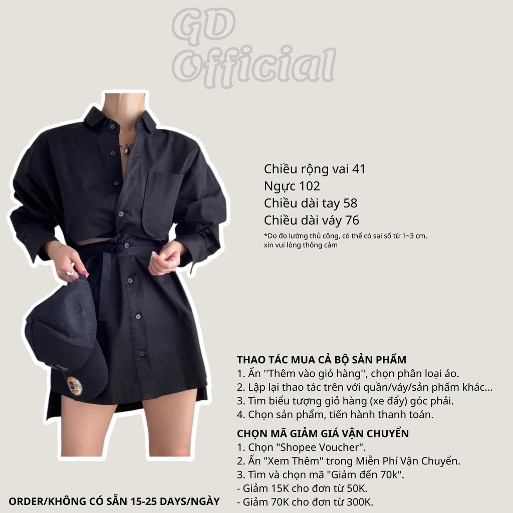 D9|Đầm váy sơ mi cổ vest polo tây âu công sở khoác nữ thắt buộc eo ngắn dài tay dáng rộng thụng suông GD Official