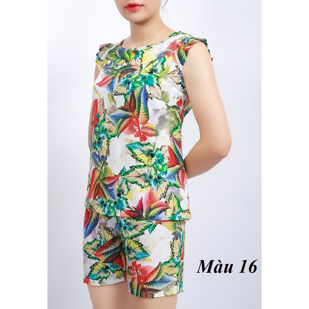Bộ mặc nhà lanh (tole) Thái Vicci BS3D.069, áo cộc tay quần shorts phối họa tiết 3D
