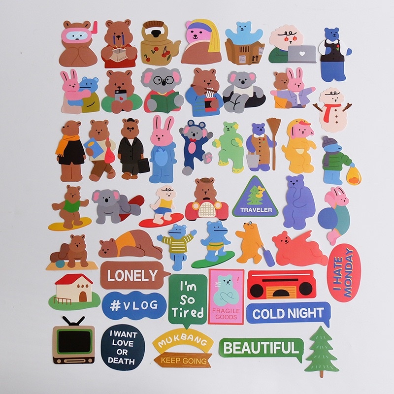 Set 50pcs stickers nhựa lớn dán máy tính ipad vali trang trí