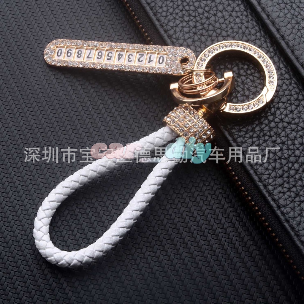 Móc Chìa Khóa Xe Hơi Bằng Da Bện Đính Kim Cương Giả Chống Thất Lạc Sáng Tạo