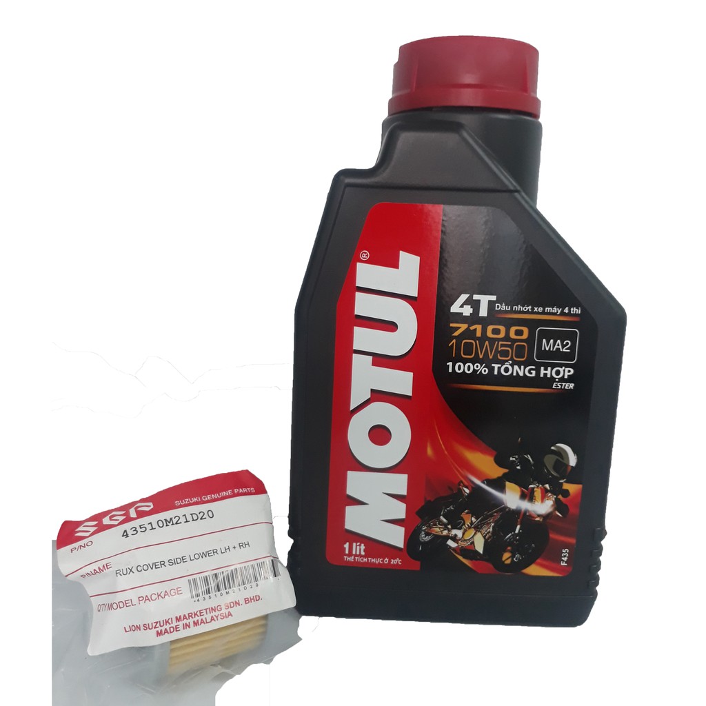 Combo nhớt máy Motul 7100 10W-50 và lọc nhớt Suzuki Axelo