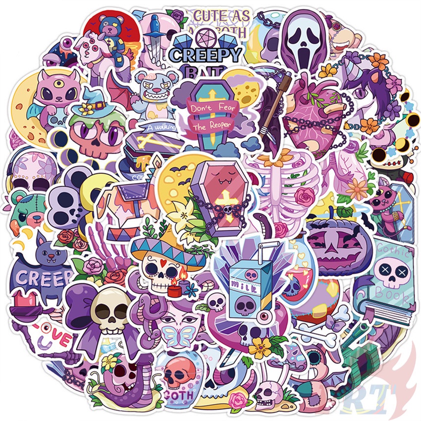 ❉ Sticker Dán Trang Trí Phong Cách Gothic Độc Đáo 01 ❉ Bộ 50 Sticker Chống Thấm Nước Họa Tiết Doodle Hợp Thời Trang