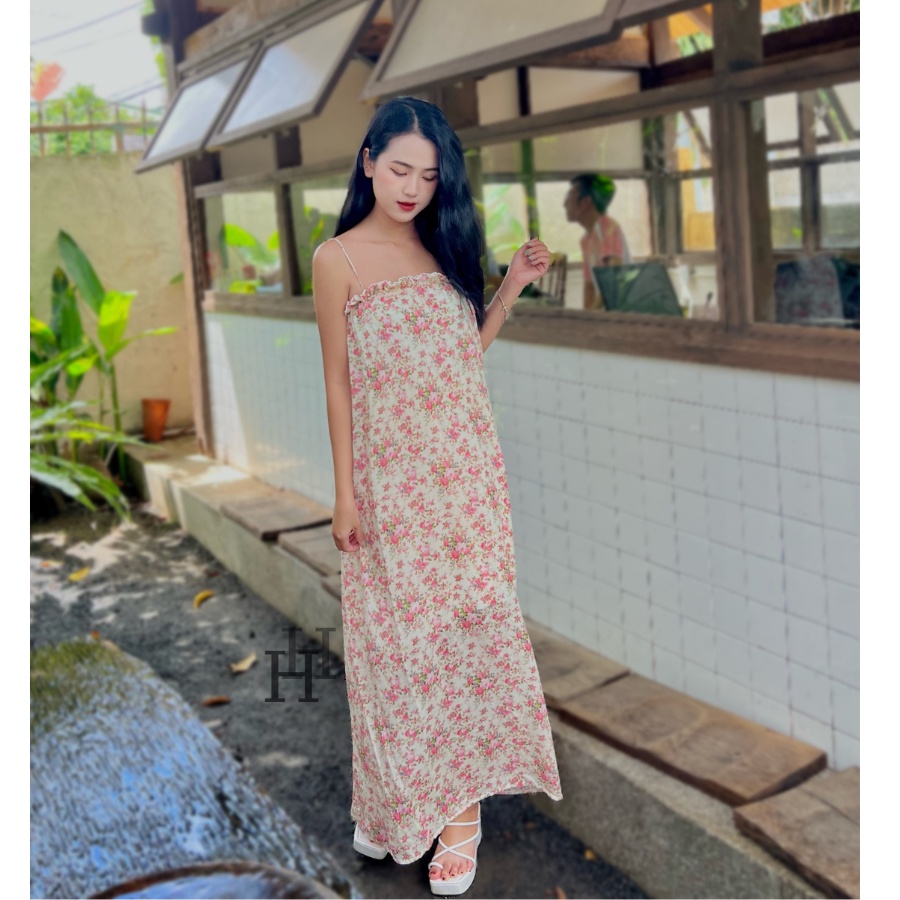 Đầm babydoll maxi hoa nhí, váy suông dài đi biển HDC101 Hỉn Hỉn Store