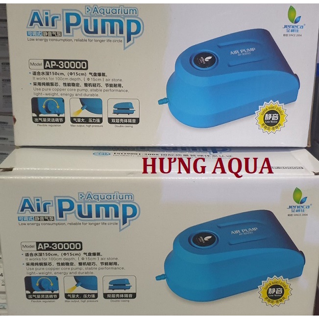Máy sục oxy bể cá, Máy sủi oxy Jeneca AP-30000/ AP-40000 4 vòi có điều chỉnh lưu lượng, chạy cực êm